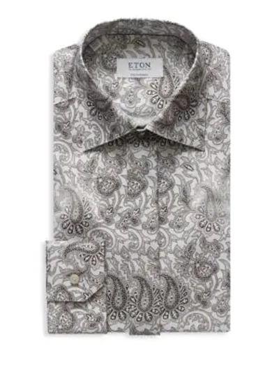 Eton Contemporary Fit Paisley Crease Resistant Dress Shirt In Black White