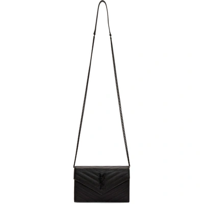 Saint Laurent Medium Monogram Matelassé Leather Wallet-on-chain In Black
