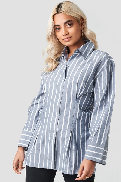 Na-kd Pleat Detail Oversized Shirt - Blue In Stripe