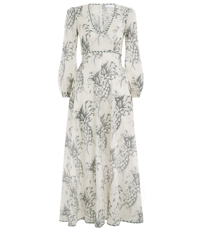 Zimmermann Wayfarer Plunge Neck Dress In Pineapple Print In Ivory | ModeSens