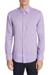 Emporio Armani Slim Fit Linen Sport Shirt In Purple