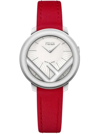 Fendi Run Away Leather Strap Watch, 36mm In White/red