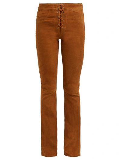 Frame Women's High-rise Mini Bootcut Suede Lace-up Trousers In Terracotta