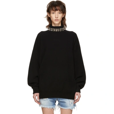 Alexander Wang Studded Wool-blend Turtleneck Sweater In Black