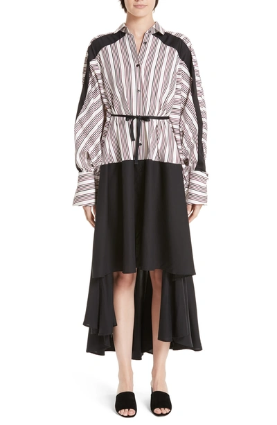 Palmer Harding Streep Stripe Shirtdress In Berry Satin Stripe With Black