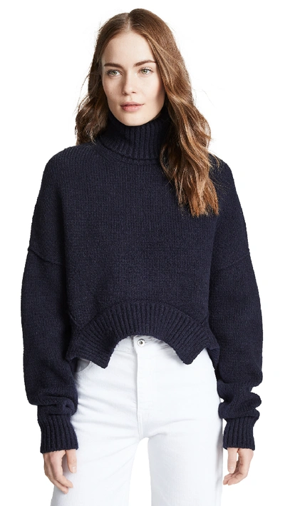 Golden Goose Amber Merino High Neck Boxy Jumper In Navy