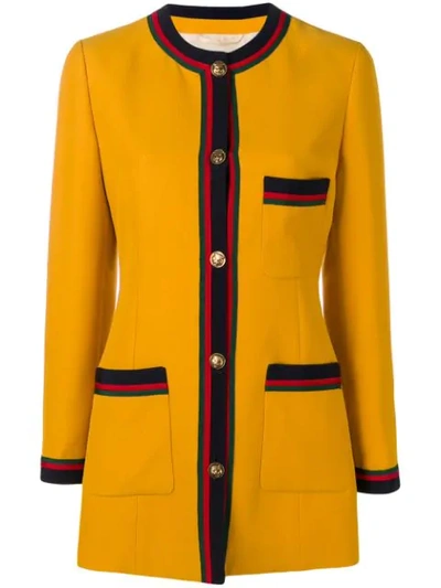 Gucci Grosgrain-trimmed Wool And Silk-blend Blazer In Yellow