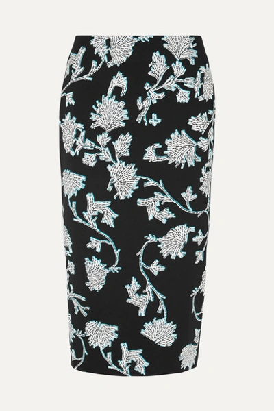 Diane Von Furstenberg 花卉印花弹力卡迪面料铅笔半身裙 In Black