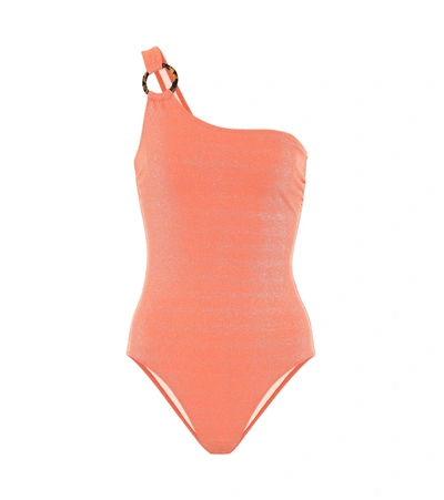 Solid & Striped The Juliana One-shoulder Metallic Swimsuit In Apricot Lurex