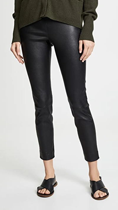 Vince Lamb Leather Cropped Leggings In Black