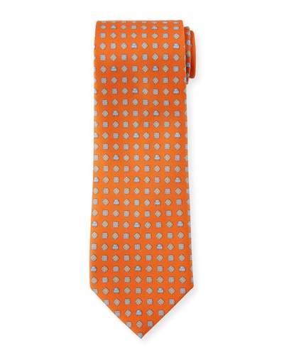 Ferragamo Medallion-print Silk Tie In Orange