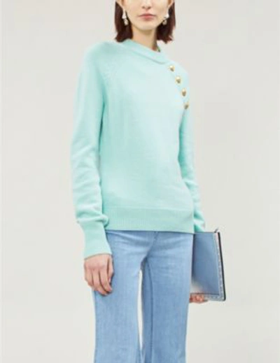 Balmain Button-embellished Wool And Cashmere-blend Jumper In Turquoise