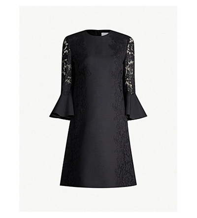 Valentino Lace-sleeve Wool And Silk-blend Shift Dress In Nero