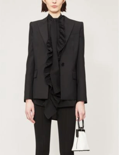 Givenchy Pleated-ruffle Silk-crepe Shirt In Black