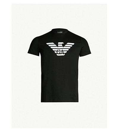 Emporio Armani Large Eagle Logo Cotton T-shirt In Black