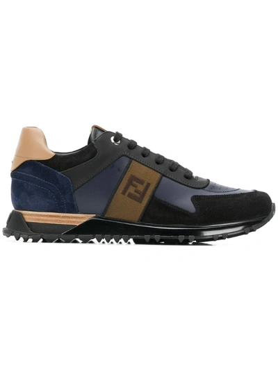 Fendi Embroidered Colorblock Sneakers In Blk/blue