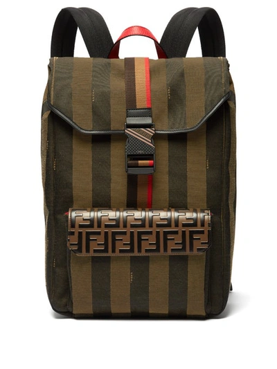 Fendi Men's Pequin Striped Canvas Flap-top Backpack In Brown Multi