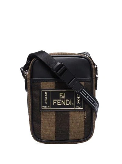 Fendi Pequin-striped Canvas Camera Bag In Brown