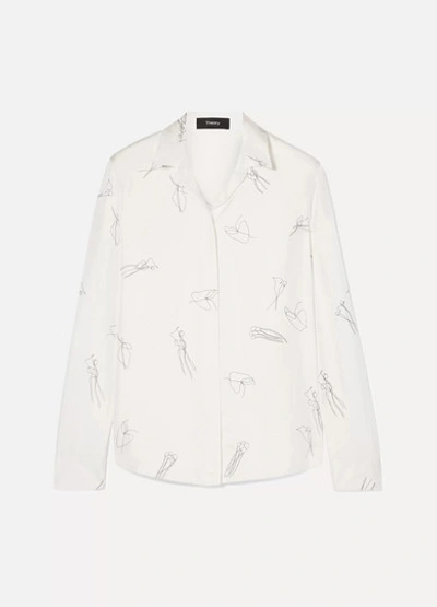 Theory Abstract Printed Silk Twill Button-down Shirt In White/black