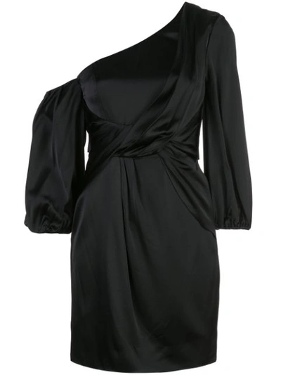 Amur Alessandra One Shoulder Satin Mini Dress In Black