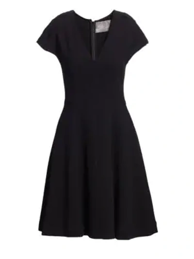 Lela Rose V-neck Fit-&-flare Cocktail Dress In Black