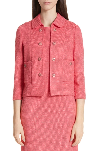 St John Beti Knit 3/4-sleeve Cropped Jacket In Coral