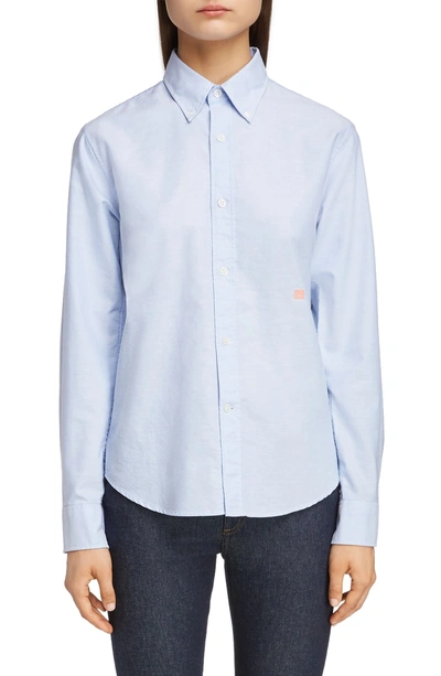 Acne Studios Face Patch Shirt In Light Blue/ Pink