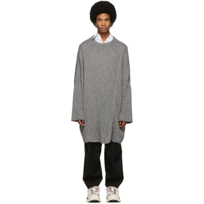 Raf Simons Oversized Cut-out Ribbed-knit Sweater In Grey