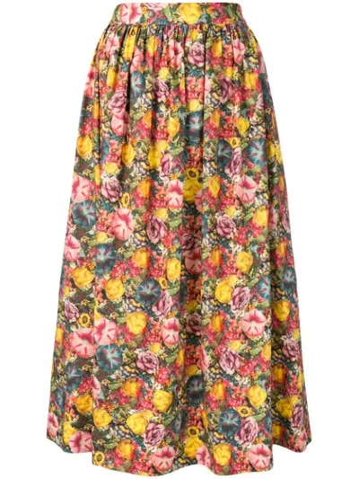 Marni Floral-print Cotton-poplin Midi Skirt In Multicolor