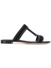 Tod's Double T Flat Sandals In Black