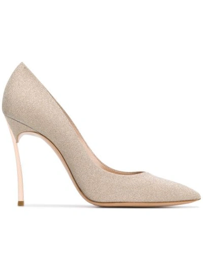 Casadei Pointy Pumps With Blade Heel In Gold
