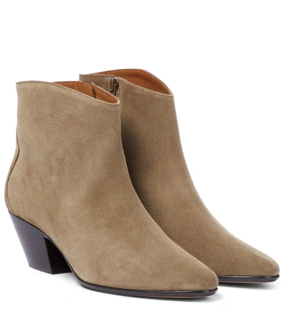 Isabel Marant Dacken Taupe Suede Leather Ankle Boots