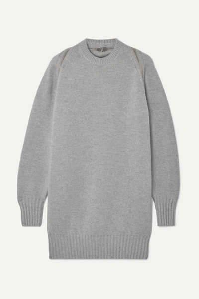 Alexander Wang Oversized Zip-detailed Ribbed Merino Wool Sweater In Grey