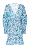 Rhode Anya Smocked Floral-print Cotton-poplin Dress In Blue