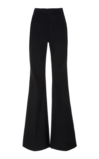 Adam Lippes High-rise Flared Textured Cotton Pants In Navy
