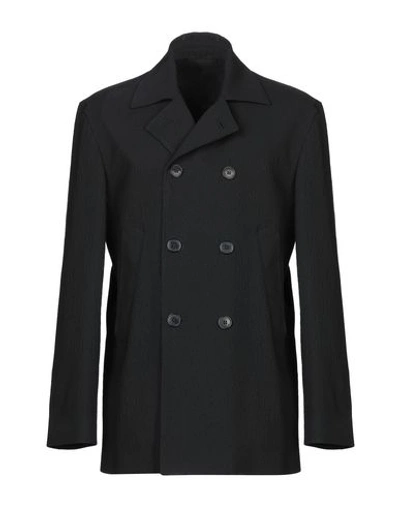 Versace Double Breasted Pea Coat In Black