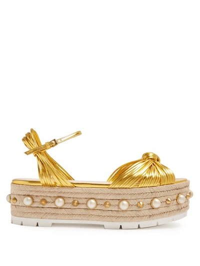 Gucci Barbette Metallic Leather Studded Platform Sandals In Gold