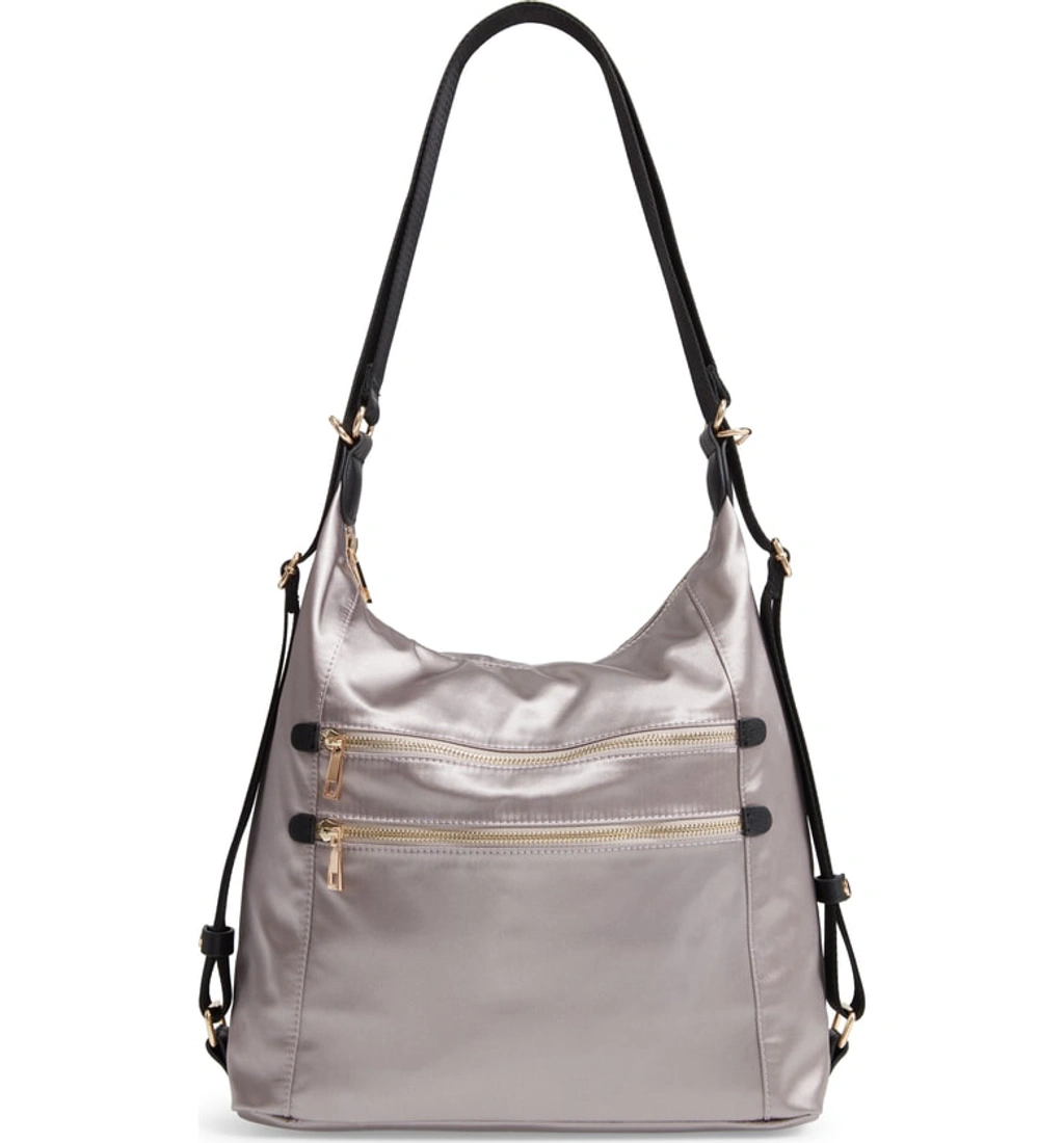 Sondra Roberts Satin Convertible Hobo Backpack - Metallic In Sondra Roberts Satin Convertible Hobo Backpack - Metallic In