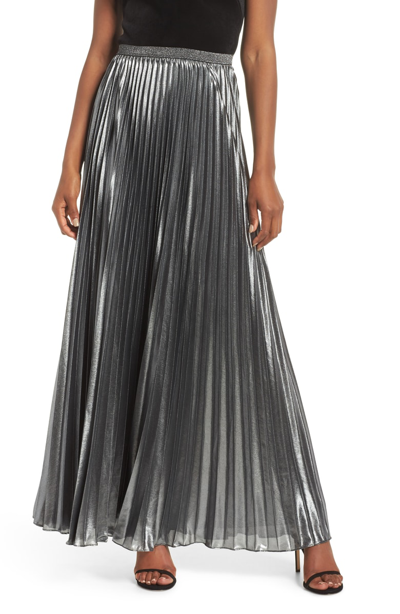 long flowy pleated skirt