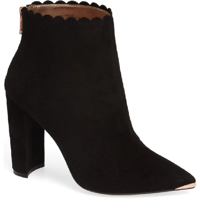 Ted Baker Ofelia Scalloped Pointy Toe Bootie In Black Suede