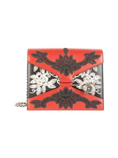 Alexander Mcqueen Embroidered Pin Leather Satchel In Red