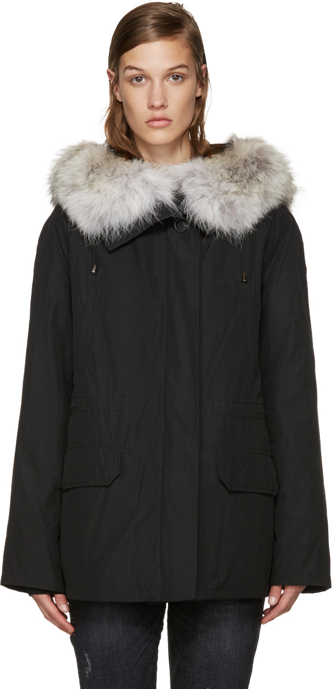 yves salomon black fur lined parka