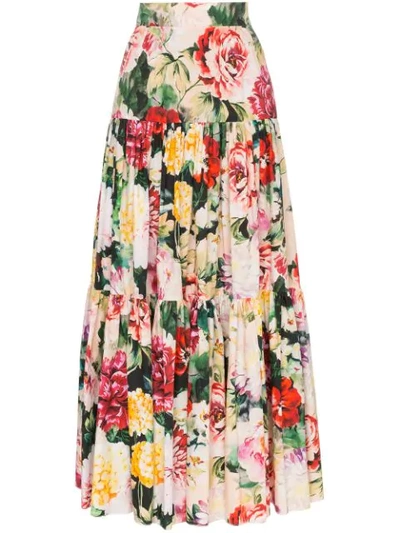 Dolce & Gabbana Tiered Cotton Floral Maxi Skirt In Hnt68 Multicolor