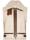 Chloé Shearling Trim Leather Gilet In Neutrals