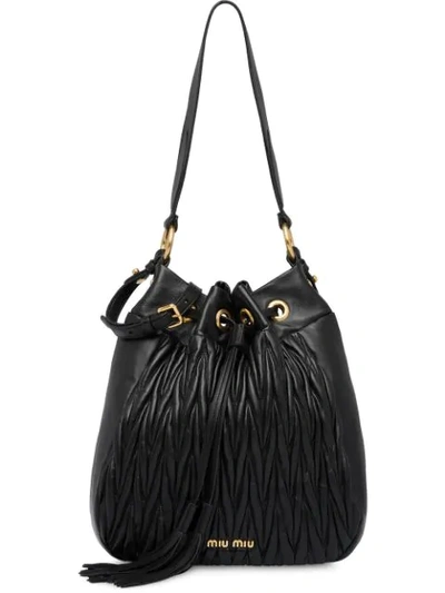 Miu Miu Matelassé Leather Bucket Bag In F0002 Black