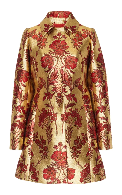 Dolce & Gabbana Metallic Floral-jacquard Button-front Coat In Red/gold