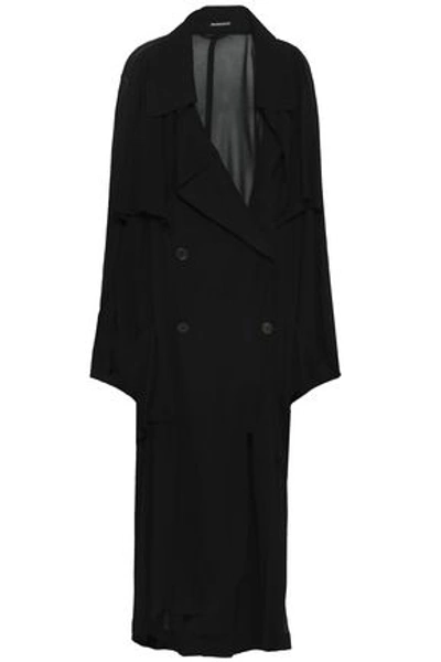 Ann Demeulemeester Woman Double-breasted Georgette Trench Coat Black