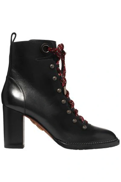 Aquazzura Woman Hiker Lace-up Studded Leather Ankle Boots Black
