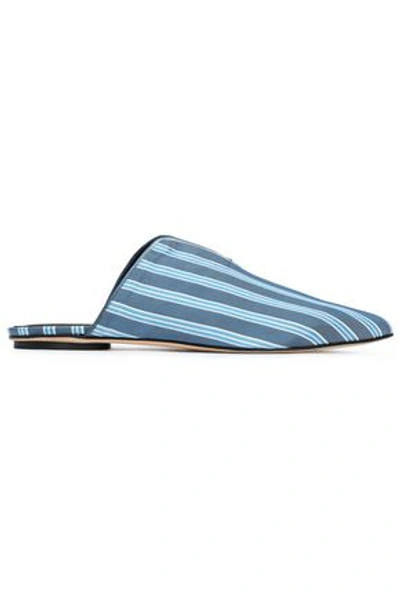 Tibi Woman Striped Twill Slippers Sky Blue