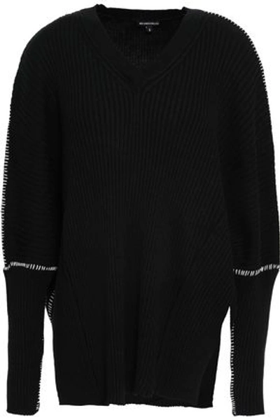 Ann Demeulemeester Woman Asymmetric Ribbed Cotton And Cashmere-blend Sweater Black
